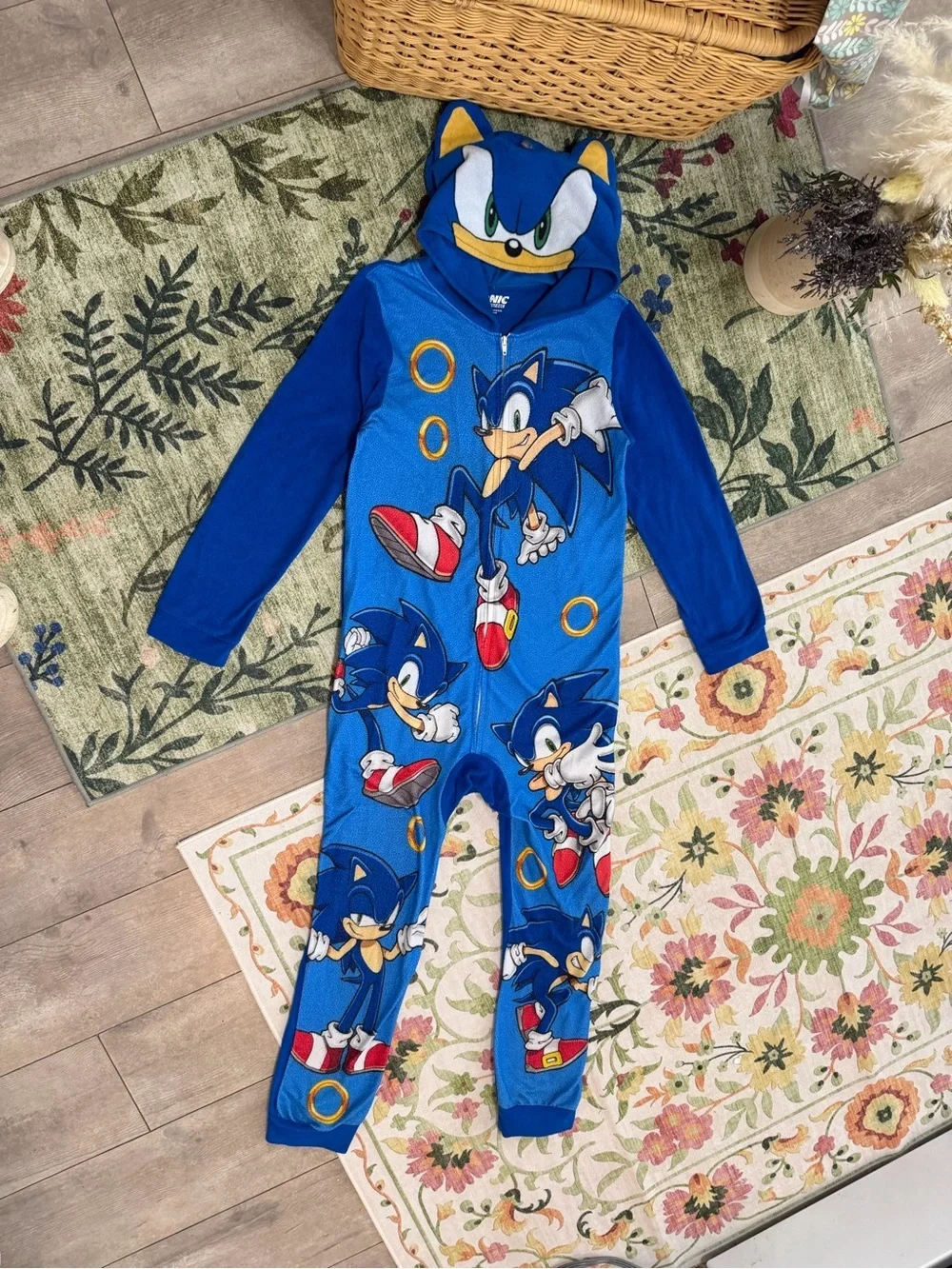 Sonic the Hedgehog Boys Zip Hooded Fleece Pajamas Size Medium